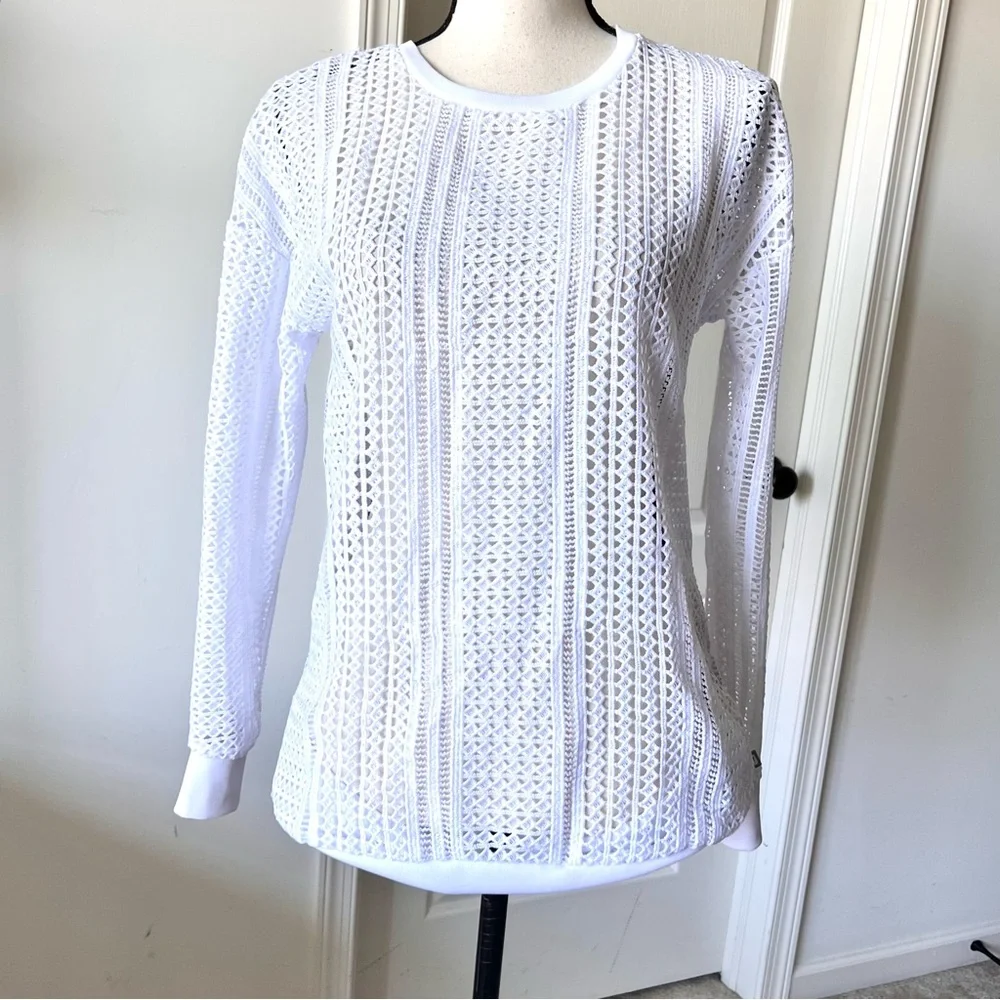 FABLETICS Sophie Crocheted Open Knit Long Sleeve Sweater—SZ. XS